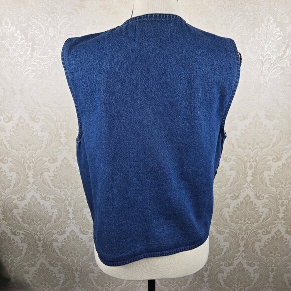 Vintage Tantrums Size Medium Chambray Patchwork Vest Velvet Embroidery Buttons - Picture 12 of 15